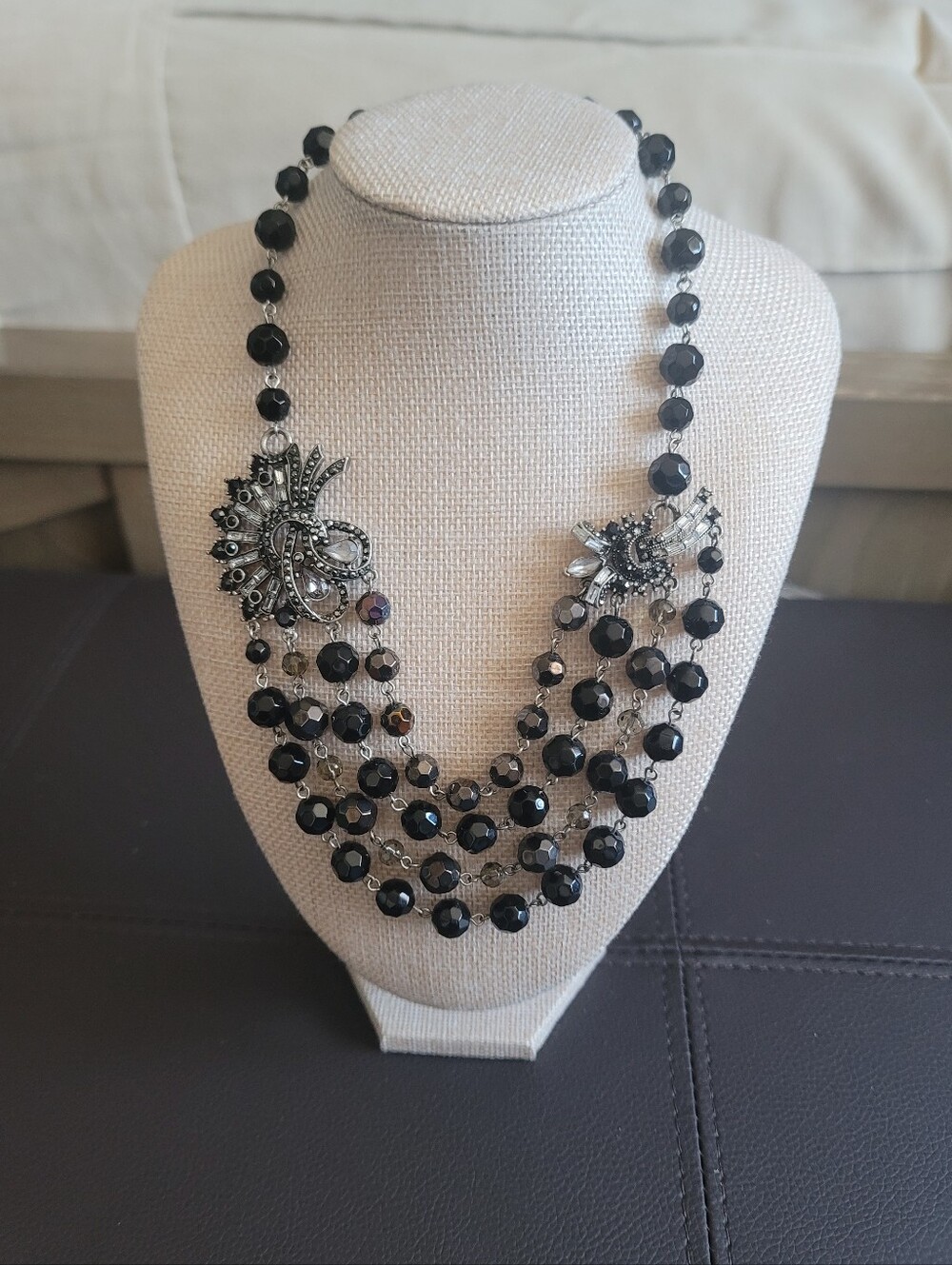 ROBERT ROSE Vintage Multi Strand Beaded Jeweled Statement Necklace